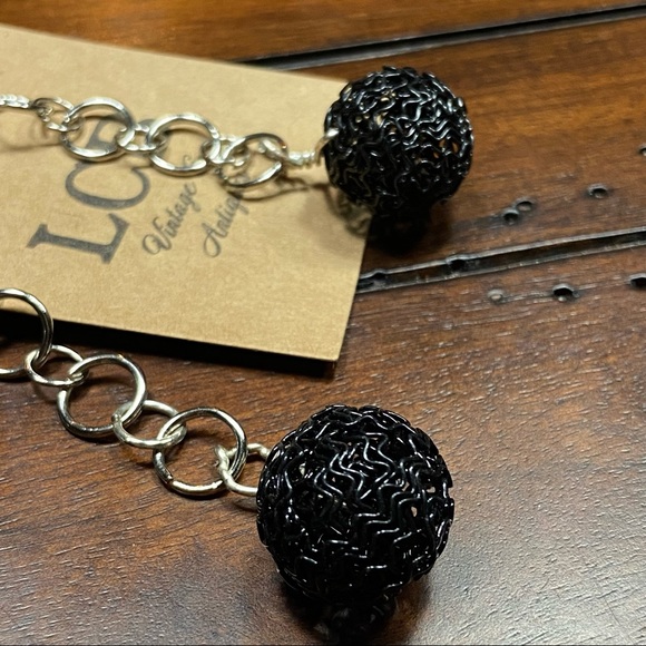 Black Woven Chain Link Ball Extra Long Bohemian Boho Gypsy Drop Earrings - Picture 8 of 9